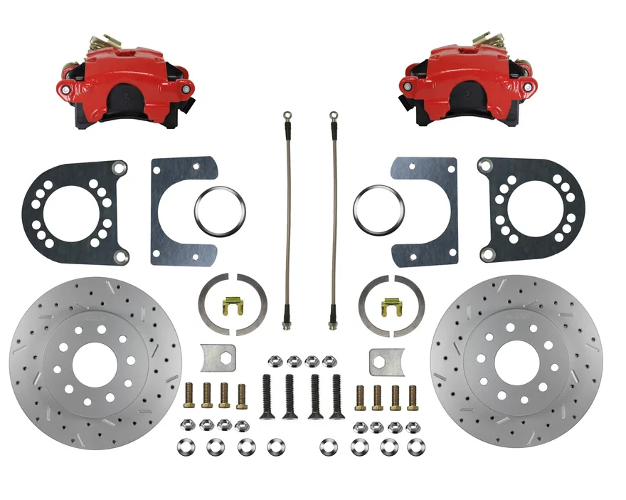 Rear Disc Brake Kit  with Drilled Rotors and Red Powder Coated Calipers