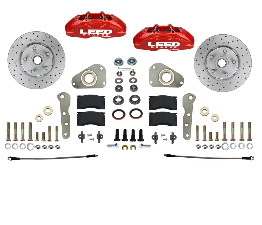Front Spindle Kit with Drilled Rotors and Red Powder CoatedCalipers