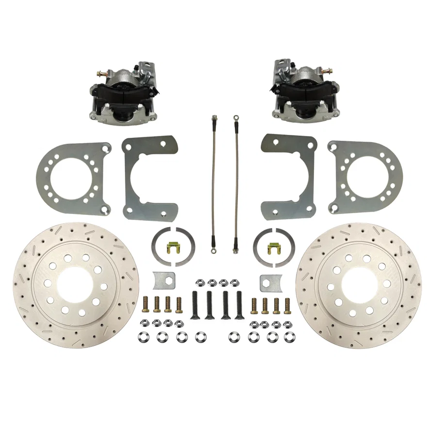 Rear Disc Brake Kit with Drilled Rotors and Zinc Plated Calipers