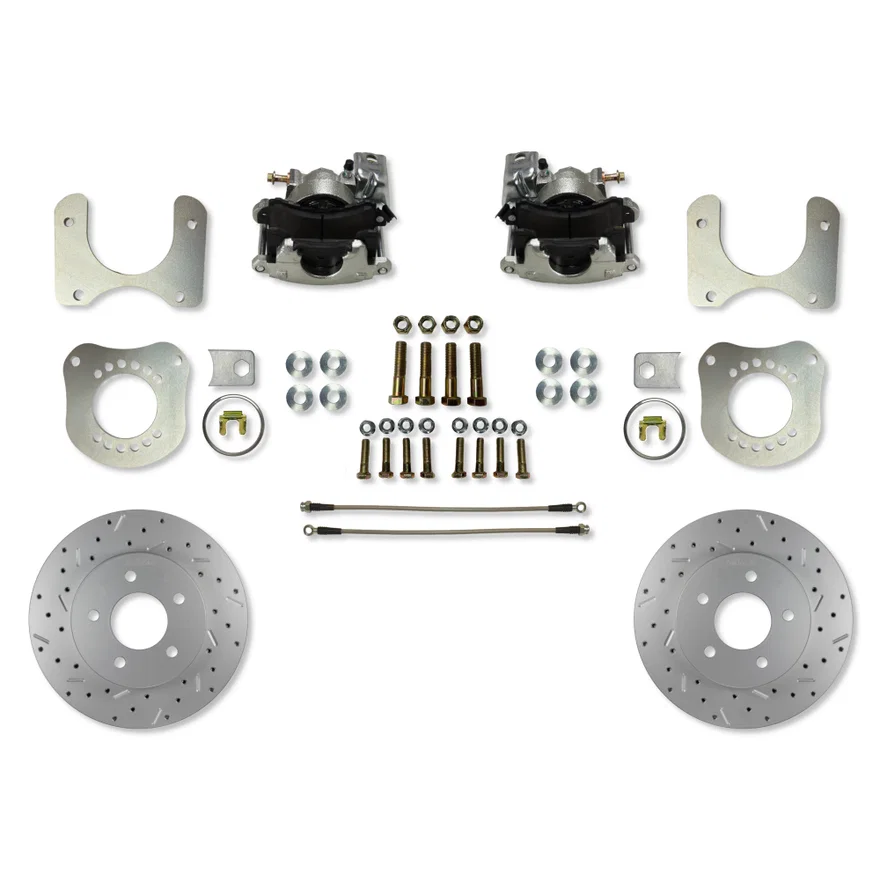 Rear Disc Brake Kit with Drilled Rotors and Zinc Plated Calipers