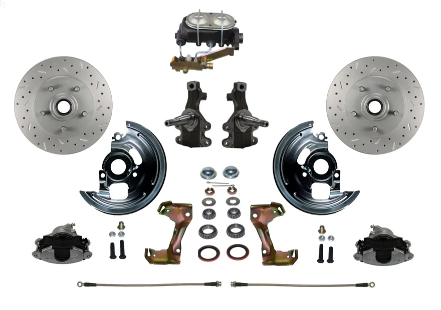 Front Manual 2" Drop Spindle Kit with Drilled Rotors and Zinc Plated Calipers