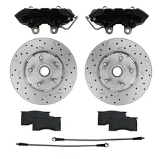 Front Caliper and Rotor Kit with Drilled Rotors and Black Powder Coated Calipers image 1