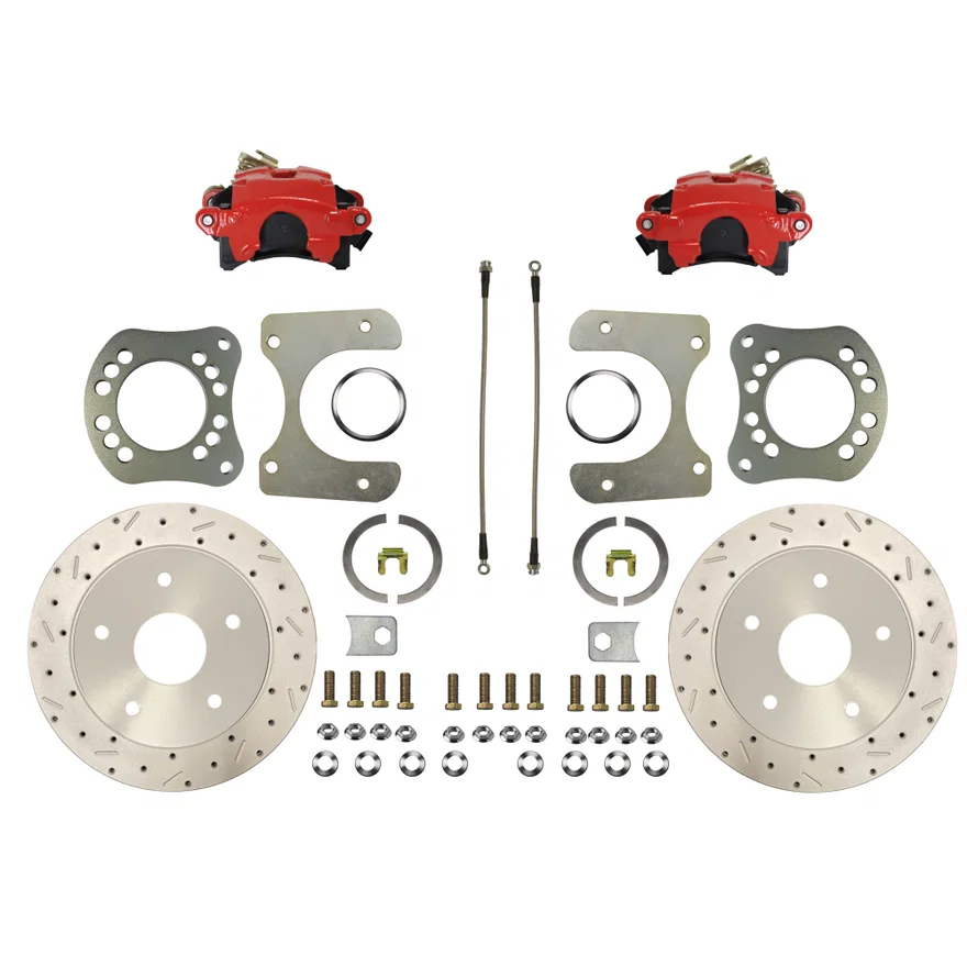 Rear Disc Brake Kit  with Drilled Rotors and Red Powder Coated Calipers for Ford