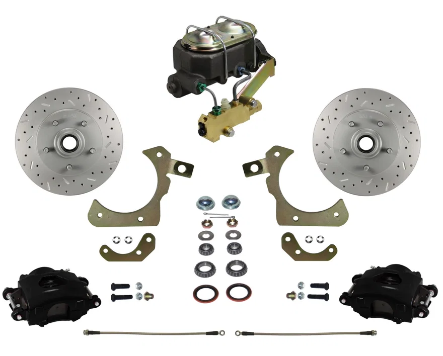 Manual Front Kit with Drilled Rotors and Black Powder Coated Calipers for Chevrolet