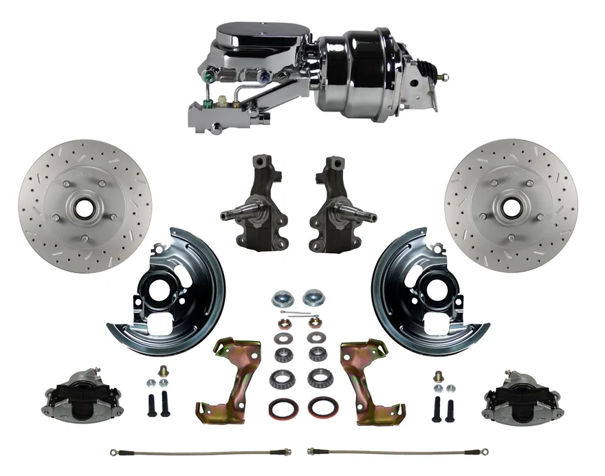 Front Power 2" Drop Spindle Kit with Drilled Rotors and Zinc Plated Calipers