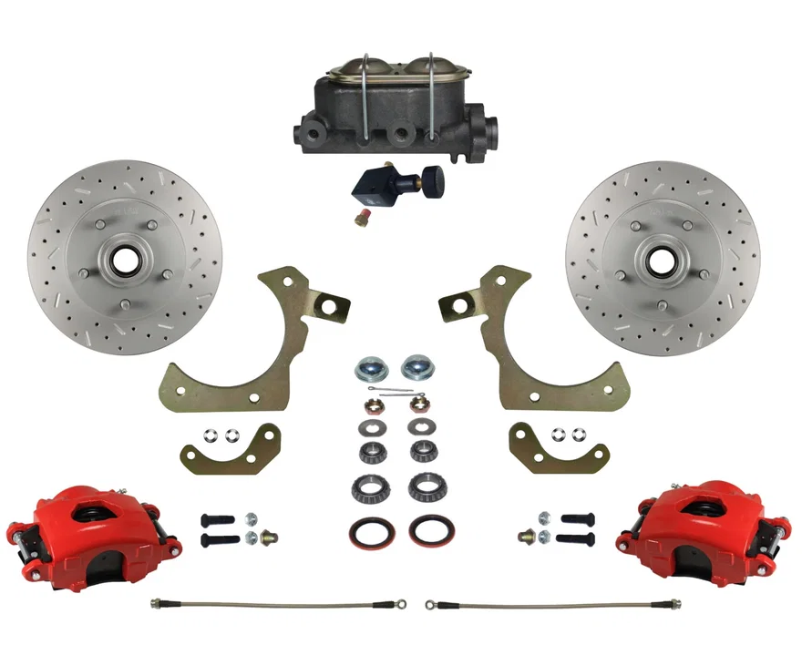Manual Front Kit with Drilled Rotors and Red Powder Coated Calipers for Chevrolet