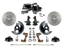 Front Power 2" Drop Spindle Kit with Drilled Rotors and Zinc Plated Calipers image 1