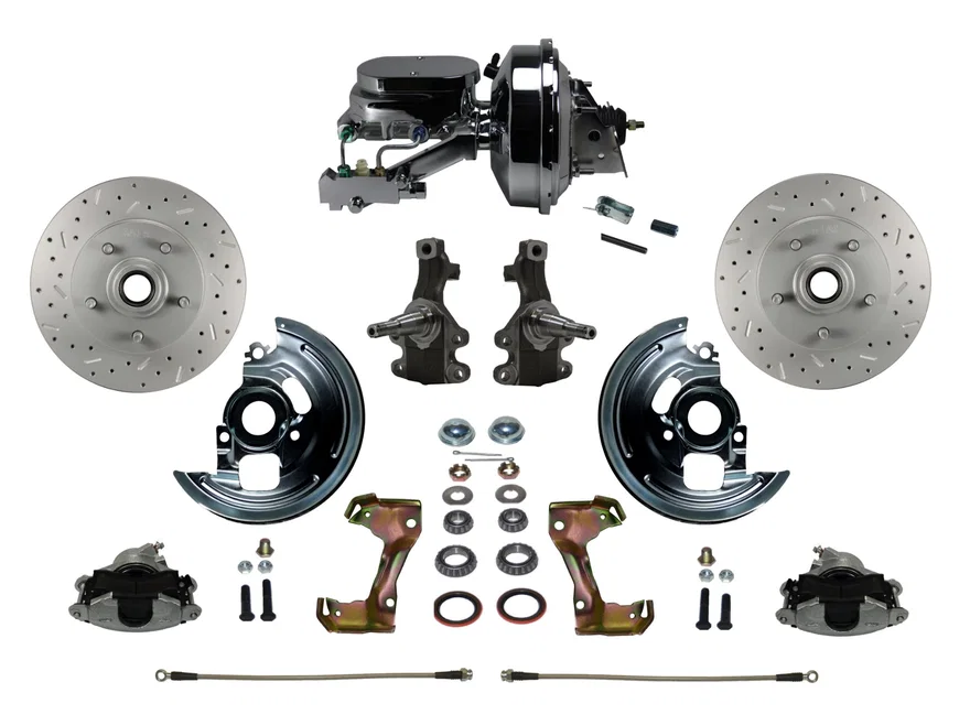Front Power 2" Drop Spindle Kit with Drilled Rotors and Zinc Plated Calipers