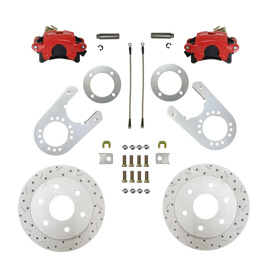 Rear Disc Brake Kit  with Drilled Rotors and Red Powder Coated Calipers