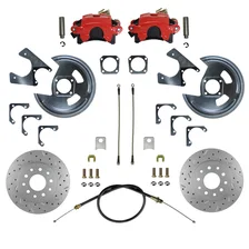 Rear Disc Brake Kit  with Drilled Rotors and Red Powder Coated Calipers image 1
