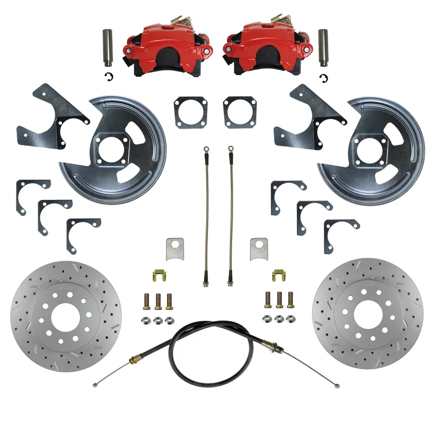 Rear Disc Brake Kit  with Drilled Rotors and Red Powder Coated Calipers
