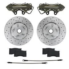 Front Caliper and Rotor Kit with Drilled Rotors and Zinc Plated Calipers image 1