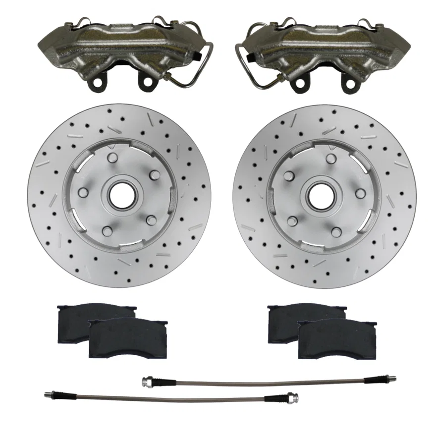 Front Caliper and Rotor Kit with Drilled Rotors and Zinc Plated Calipers