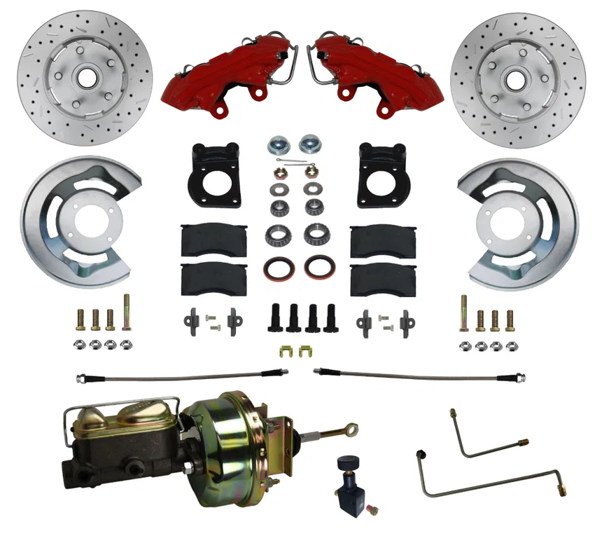 Power Front Kit with Drilled Rotors and Red Powder Coated Calipers for Ford Mustang
