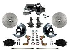 Front Power Kit with 2" Drop Spindles Drilled Rotors and Black Powder Coated Calipers image 1