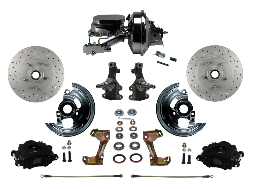 Front Power Kit with 2" Drop Spindles Drilled Rotors and Black Powder Coated Calipers