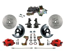 Front Power Kit with 2" Drop Spindles Drilled Rotors and Red Powder Coated Calipers image 1