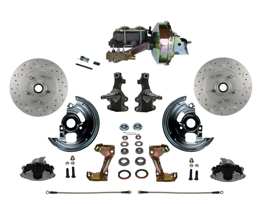 Front Power 2" Drop Spindle Kit with Drilled Rotors and Zinc Plated Calipers