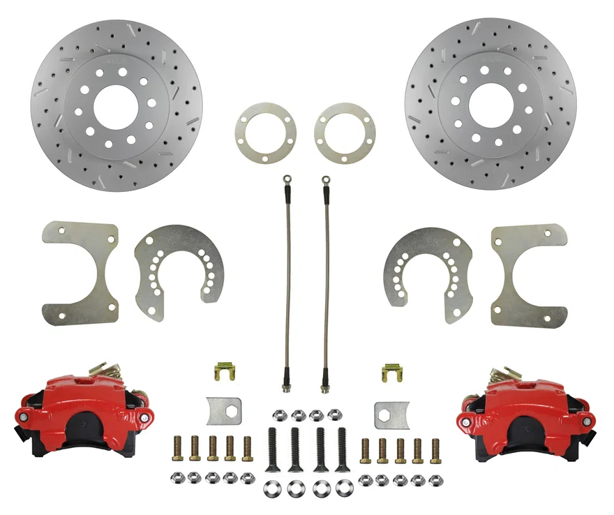 Rear Disc Brake Kit  with Drilled Rotors and Red Powder Coated Calipers