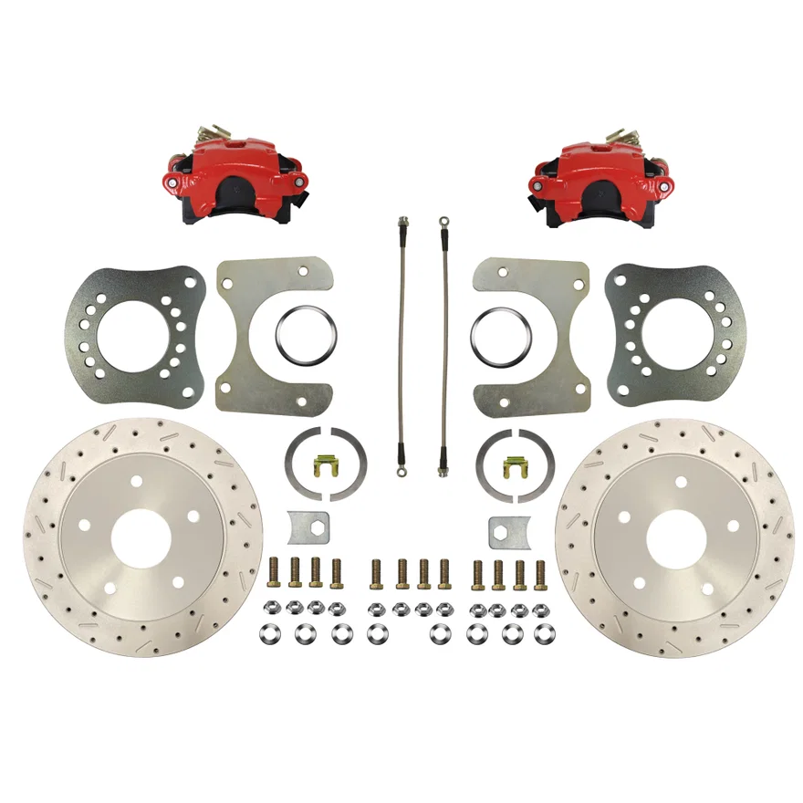 Rear Disc Brake Kit  with Drilled Rotors and Red Powder Coated Calipers for Ford