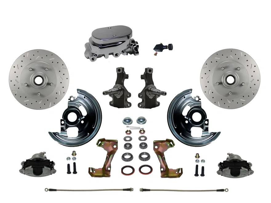 Front Manual 2" Drop Spindle Kit with Drilled Rotors and Zinc Plated Calipers