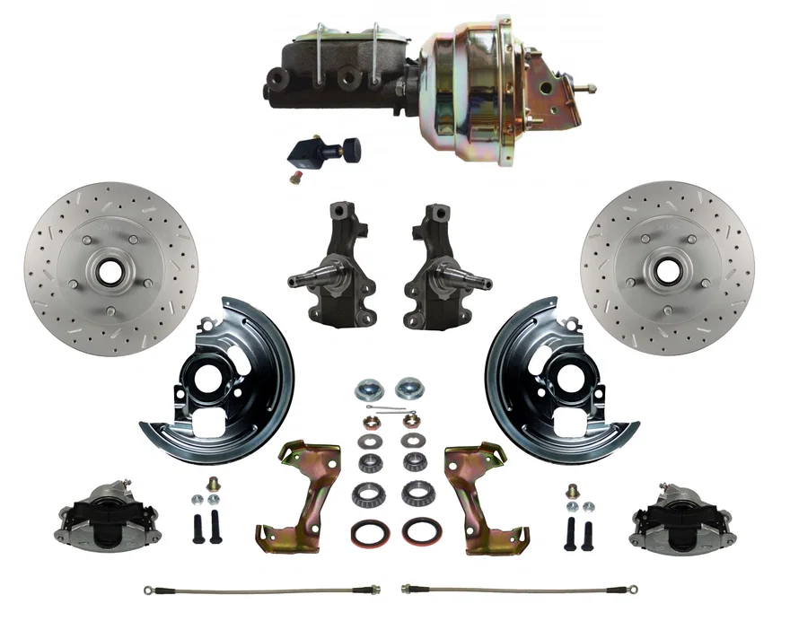 Front Power 2" Drop Spindle Kit with Drilled Rotors and Zinc Plated Calipers