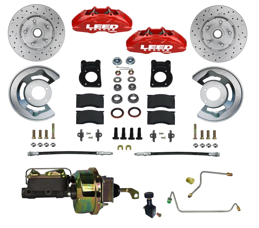Power Front Kit with Drilled Rotors and Red Powder Coated Calipers for Ford Mustang