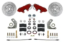 Front Spindle Kit with Drilled Rotors and Red Powder Coated Calipers image 1