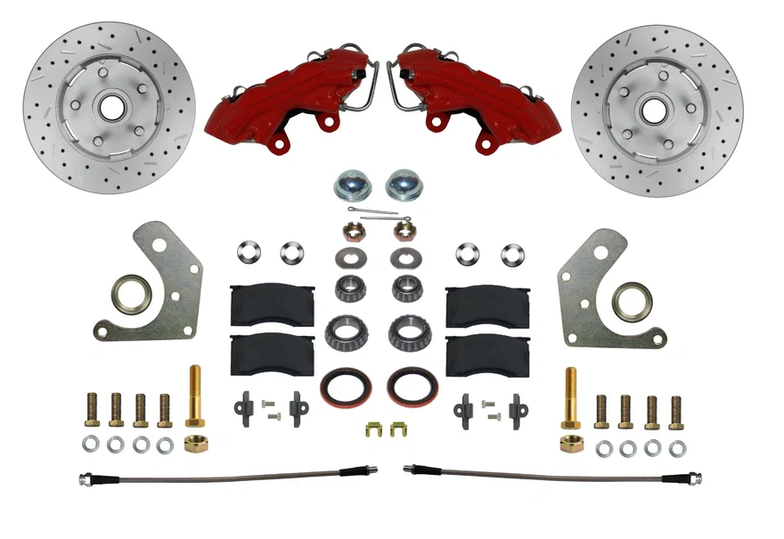 Front Spindle Kit with Drilled Rotors and Red Powder Coated Calipers