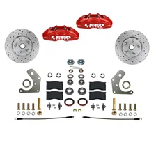 Front Spindle Kit with Drilled Rotors and Red Powder Coated Calipers image 1
