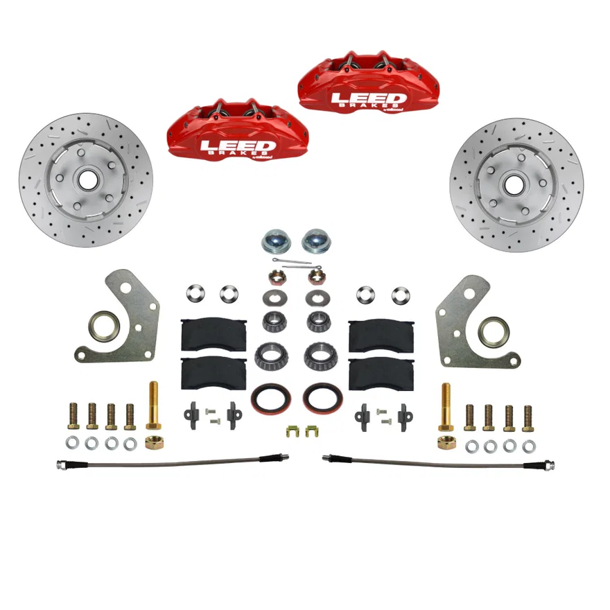 Front Spindle Kit with Drilled Rotors and Red Powder Coated Calipers