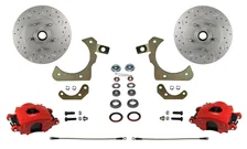 Front Spindle Kit with Drilled Rotors  and Red Powder Coated Calipers for Chevrolet image 1