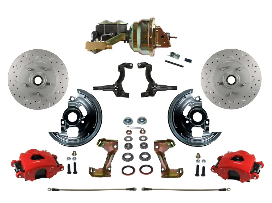 Power Front Kit with  Drilled Rotors and Red Powder Coated Calipers