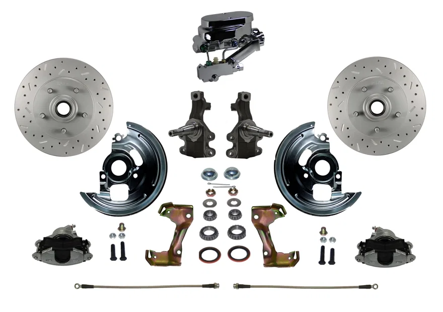 Front Manual 2" Drop Spindle Kit with Drilled Rotors and Zinc Plated Calipers