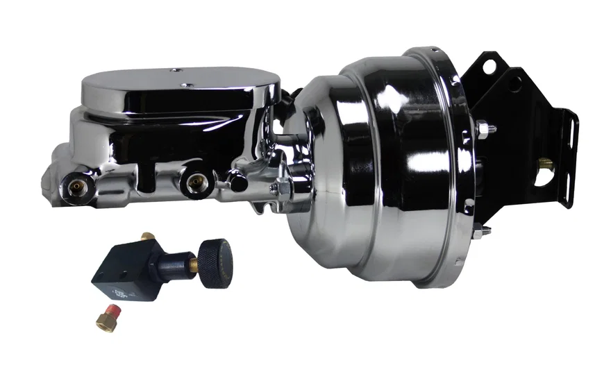 8 inch dual booster, 1 inch bore flat top master adjustable valve (Chrome)