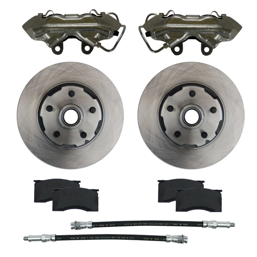 Front Caliper and Rotor Kit with Plain Rotors and Zinc Plated Calipers