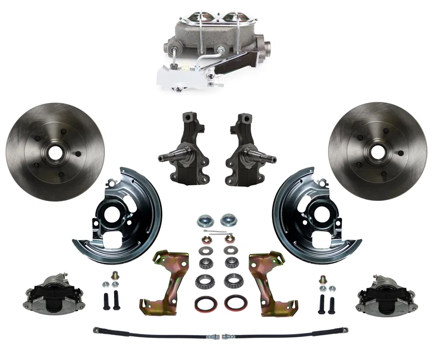 Front Manual 2" Drop Spindle Kit with Plain Rotors and Zinc Plated Calipers