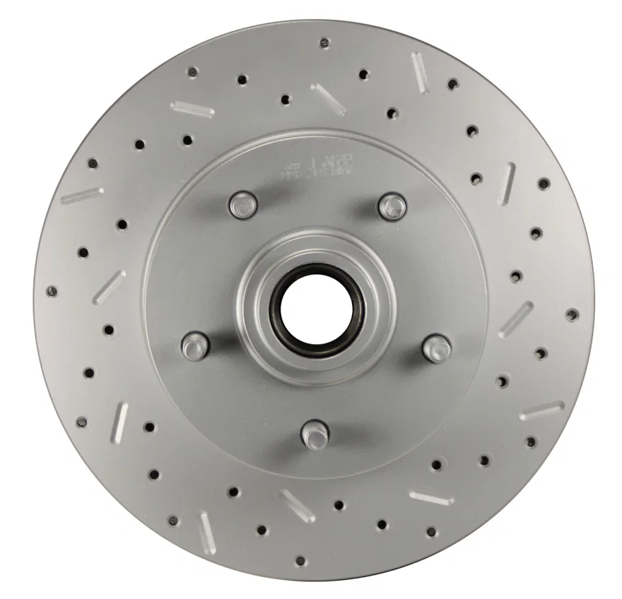 Cross drilled and slotted front rotor for GM single piston cars
