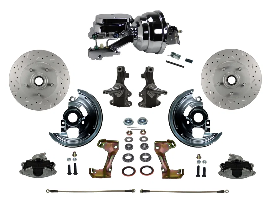 Front Power 2" Drop Spindle Kit with Drilled Rotors and Zinc Plated Calipers