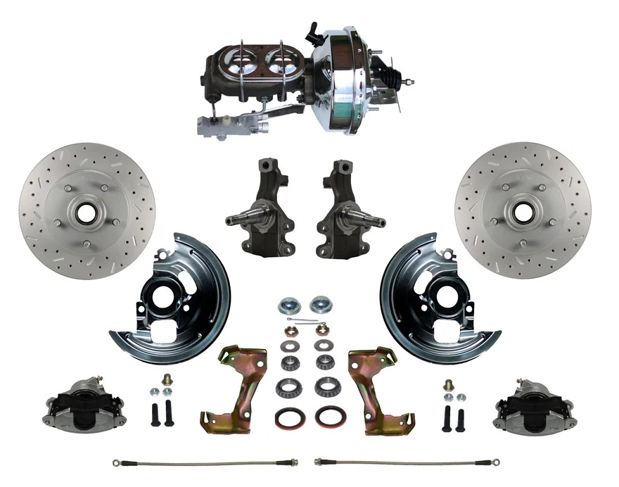 Front Power 2" Drop Spindle Kit with Drilled Rotors and Zinc Plated Calipers