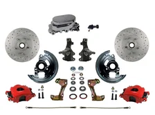 Front Manual Kit with 2" Drop Spindles Drilled Rotors and Red Powder Coated Calipers image 1