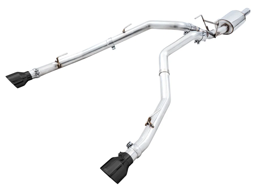 0FG Dual Rear Exit Catback for 4th Gen RAM 1500 5.7L (with bumper cutouts) - Diamond Black Tips